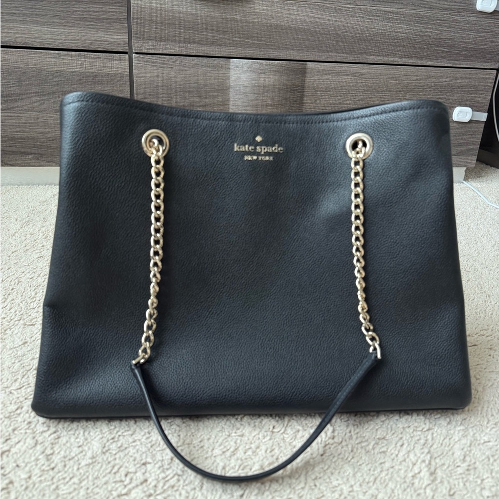 Kate Spade Black Leather Tote with Gold Chain Straps